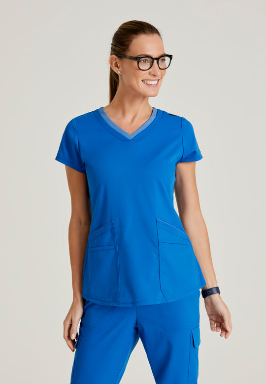 Meredith 4-Pocket Two-Toned     V-neck Scrub Top